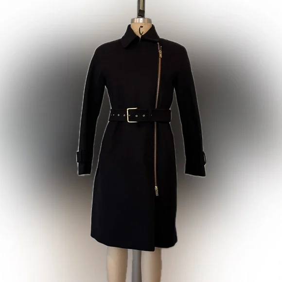 NWT J Crew Belted Zip Trench Coat Wool Melton Outerwear $398 - Navy Blue - 6